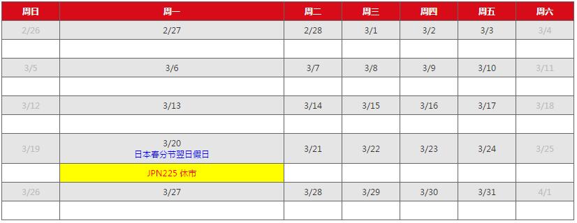 AETOS艾拓思市场假期时间表2017年3月